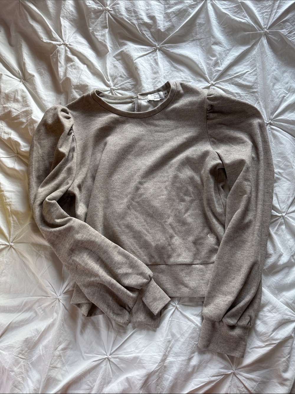 Molly Bracken Taupe Puff Sleeve Crewneck Sweater